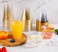 9 oz Glitter Plastic Cups for Party, Disposable Gold Cups, Plastic Cocktail Glasses for Wedding Thanksgiving, Christmas, and Parties
