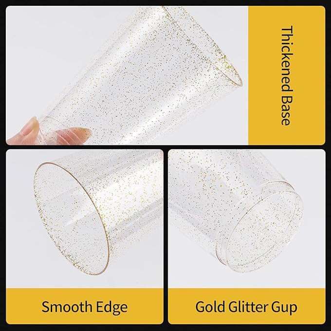 Heavy Duty 14 oz Glitter Disposable Reusable Clear Hard Plastic Cups Tumblers for Wedding, Thanksgiving, Halloween, Christmas Party
