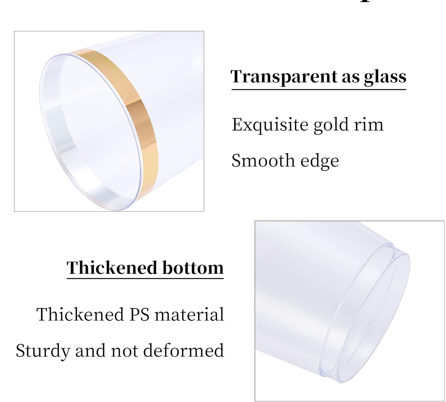 Disposable 12 oz Crystal Clear Plastic Tumblers With Gold Rim for Party's & Weddings