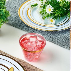 9 oz Clear Plastic Cups Tumblers, Elegant Gold Rimmed Plastic Cups, Disposable Cups with Gold Rim Perfect for Wedding and Party