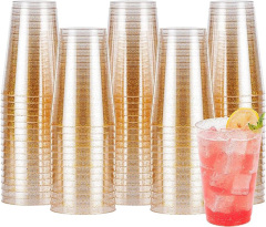 Heavy Duty 14 oz Glitter Disposable Reusable Clear Hard Plastic Cups Tumblers for Wedding, Thanksgiving, Halloween, Christmas Party