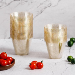 9 oz Glitter Plastic Cups for Party, Disposable Gold Cups, Plastic Cocktail Glasses for Wedding Thanksgiving, Christmas, and Parties