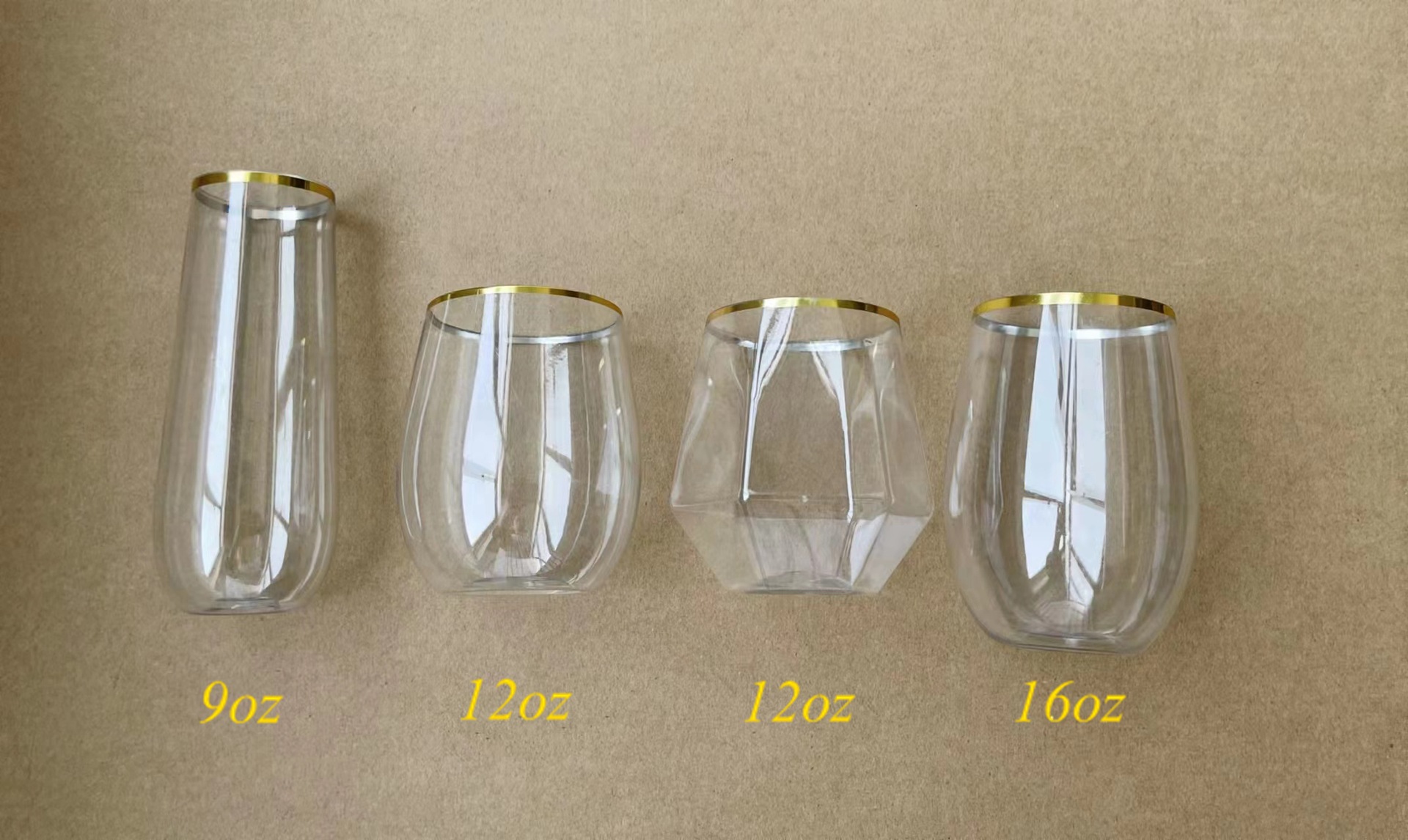 Plastic Champagne Flutes 9 oz Stemless Disposable Gold Rim Toasting Glasses, Crystal Clear Cocktail Cups Drink ware Shatterproof Ideal for Party Wedding Birthday