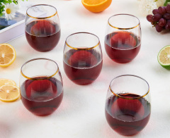 12 OZ Plastic Wine Glasses Stemless Disposable Gold Rim Unbreakable Wine Cups Glasses Reusable Shatterproof Recyclable and BPA-Free