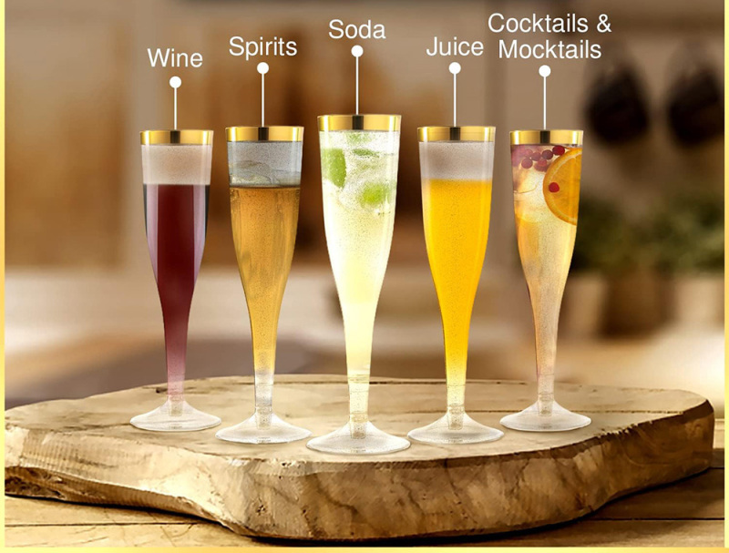 Gold Rimmed Plastic Champagne Flutes 5 Oz Clear Plastic Toasting Glasses Fancy Disposable Wedding Party Cocktail Cups