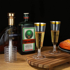 Champagne Flutes 5 Oz Plastic PS Gold Rim Wine Glasses Plastic Toasting Champagne Flutes for Wedding Party Disposable Plastic Champagne Glasses Cocktail Cups for Celebration