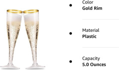 Gold Rimmed Plastic Champagne Flutes 5 Oz Clear Plastic Toasting Glasses Fancy Disposable Wedding Party Cocktail Cups