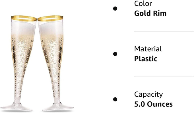 Gold Rimmed Plastic Champagne Flutes 5 Oz Clear Plastic Toasting Glasses Fancy Disposable Wedding Party Cocktail Cups