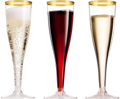 Gold Rimmed Plastic Champagne Flutes 5 Oz Clear Plastic Toasting Glasses Fancy Disposable Wedding Party Cocktail Cups