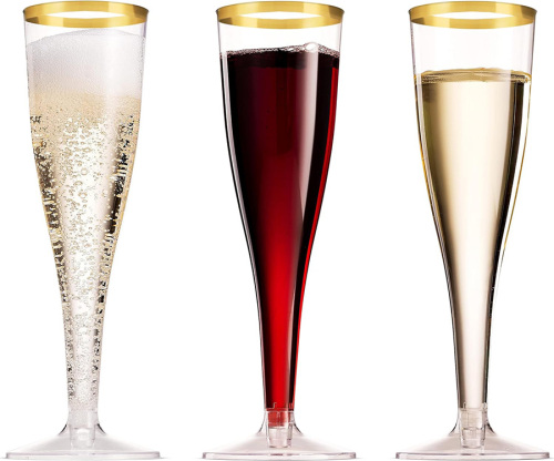 Gold Rimmed Plastic Champagne Flutes 5 Oz Clear Plastic Toasting Glasses Fancy Disposable Wedding Party Cocktail Cups