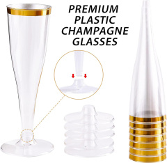 Gold Rimmed Plastic Champagne Flutes 5 Oz Clear Plastic Toasting Glasses Fancy Disposable Wedding Party Cocktail Cups