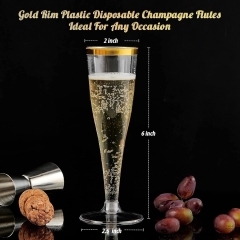 Gold Rimmed Plastic Champagne Flutes 5 Oz Clear Plastic Toasting Glasses Fancy Disposable Wedding Party Cocktail Cups