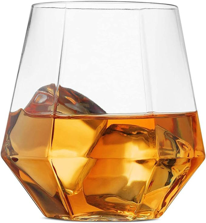 Clear Diamond Shaped Plastic Stemless Wine Glasses Disposable 12 Oz Clear Plastic Wine Whiskey Cups Shatterproof Recyclable and BPA-Free