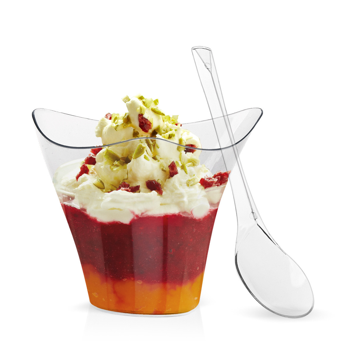 Mini Swirl Triangle Dessert Cups with Spoon For Serving Dessert, Fruits & Mini Appetizer, Sampling Tasting Cups