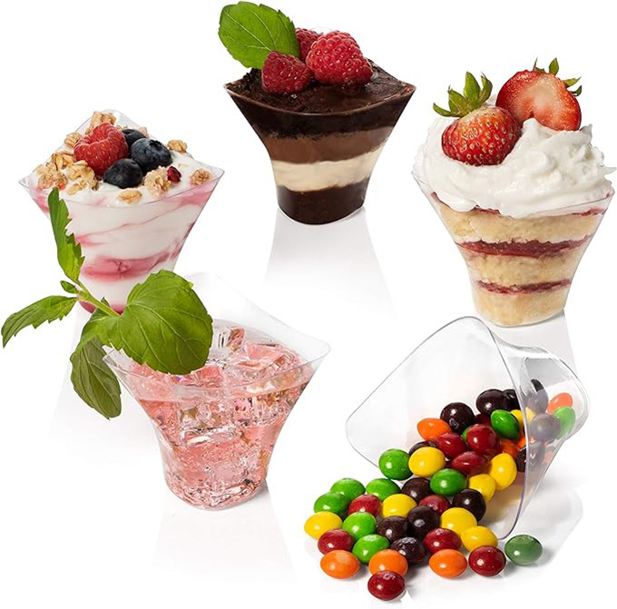 Mini Swirl Triangle Dessert Cups with Spoon For Serving Dessert, Fruits & Mini Appetizer, Sampling Tasting Cups