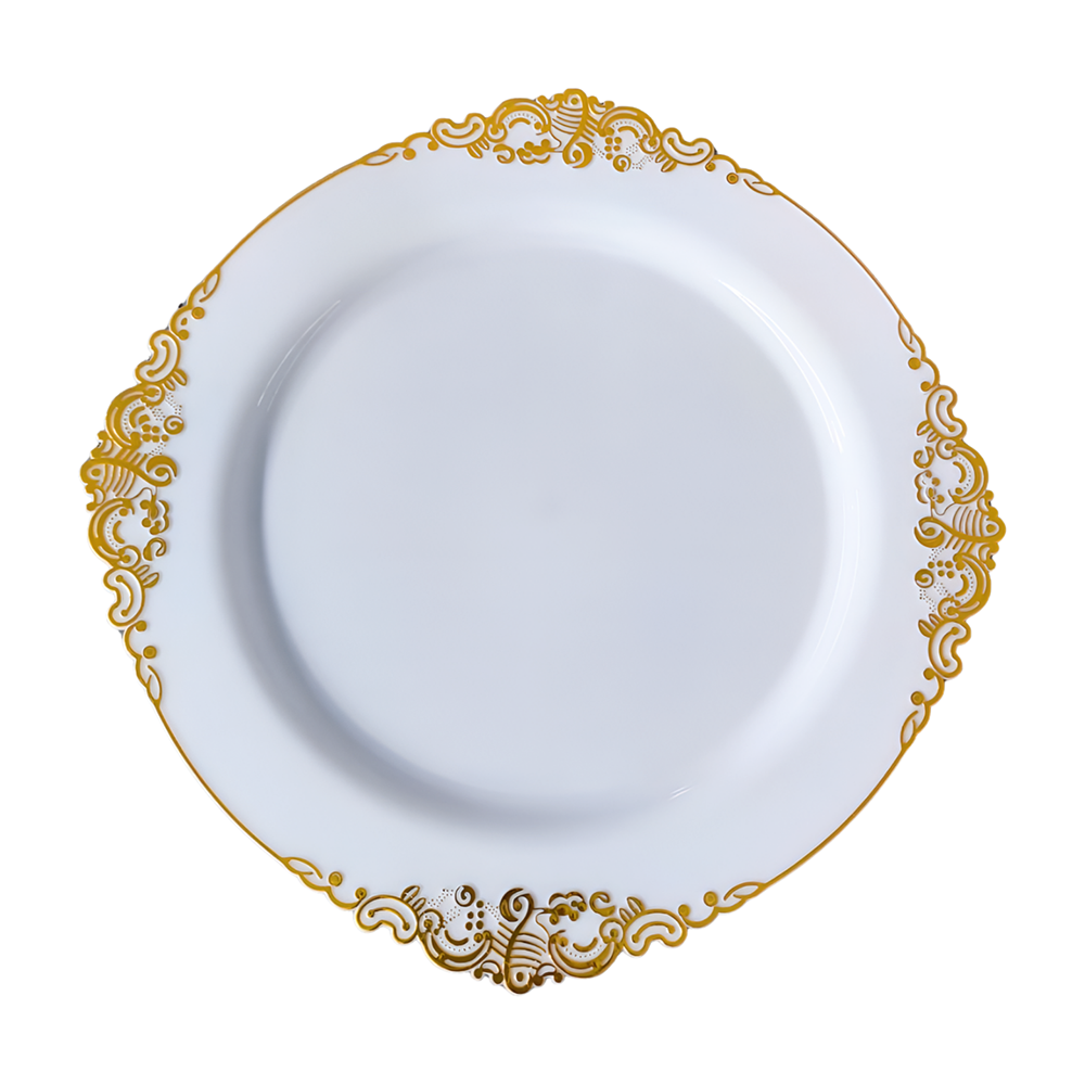 Hot Sell 175 pcs White Gold Rim Disposable Plastic Luxury dishes plates Dinnerware Set For Weddings Birthday Party Decoration
