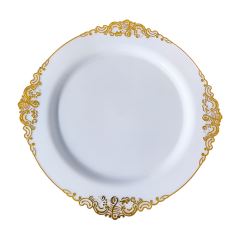 Hot Sell 175 pcs White Gold Rim Disposable Plastic Luxury dishes plates Dinnerware Set For Weddings Birthday Party Decoration