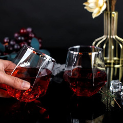 12 Oz Disposable Diamond Shaped Glasses Clear Plastic Whiskey Glasses with Silver Rim Stemless Wine Cups
