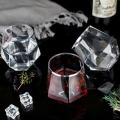 12 Oz Disposable Diamond Shaped Glasses Clear Plastic Whiskey Glasses with Silver Rim Stemless Wine Cups