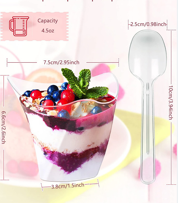 Mini Swirl Triangle Dessert Cups with Spoon For Serving Dessert, Fruits & Mini Appetizer, Sampling Tasting Cups