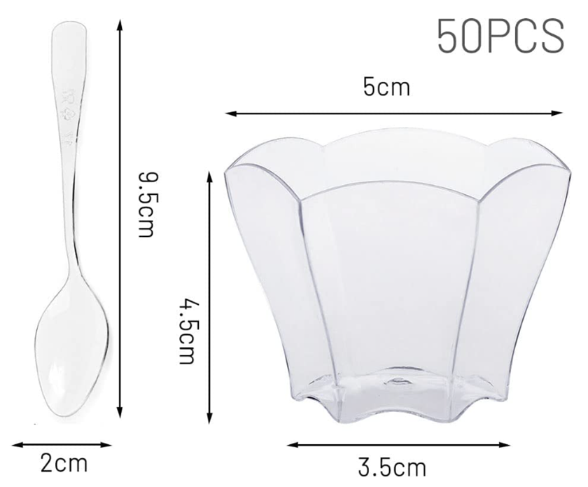 70 ml Mini Parfaits Dessert Cups with Spoons, 2.5 oz Clear Small Serving Bowl for Tasting Party Desserts Appetizers(Flower Shape)