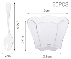 70 ml Mini Parfaits Dessert Cups with Spoons, 2.5 oz Clear Small Serving Bowl for Tasting Party Desserts Appetizers(Flower Shape)