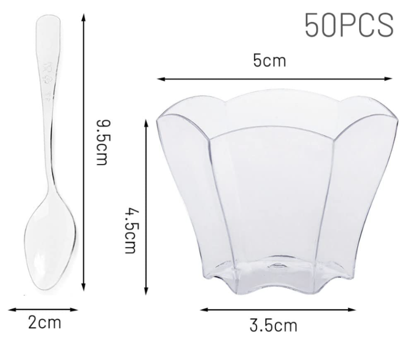 70 ml Mini Parfaits Dessert Cups with Spoons, 2.5 oz Clear Small Serving Bowl for Tasting Party Desserts Appetizers(Flower Shape)