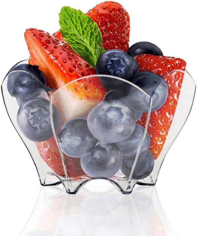 70 ml Mini Parfaits Dessert Cups with Spoons, 2.5 oz Clear Small Serving Bowl for Tasting Party Desserts Appetizers(Flower Shape)