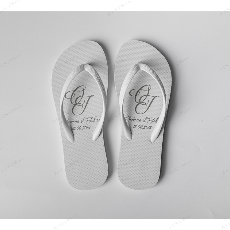 summer beach white personalize print design wedding favors slipper flip flop woman for guest