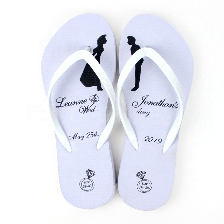 summer beach white personalize print design wedding favors slipper flip flop woman for guest