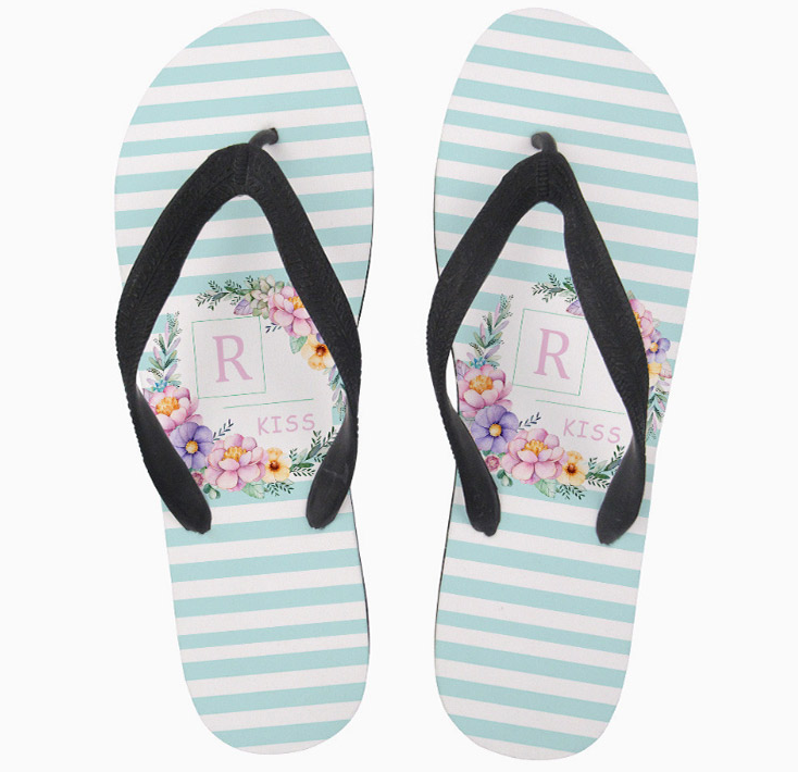 summer beach white personalize print design wedding favors slipper flip flop woman for guest