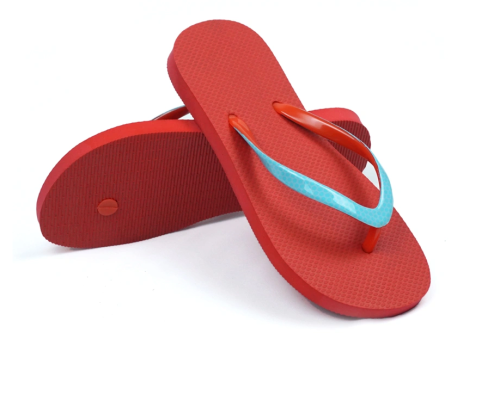 Red color mens slippers with printed straps flip flops for men