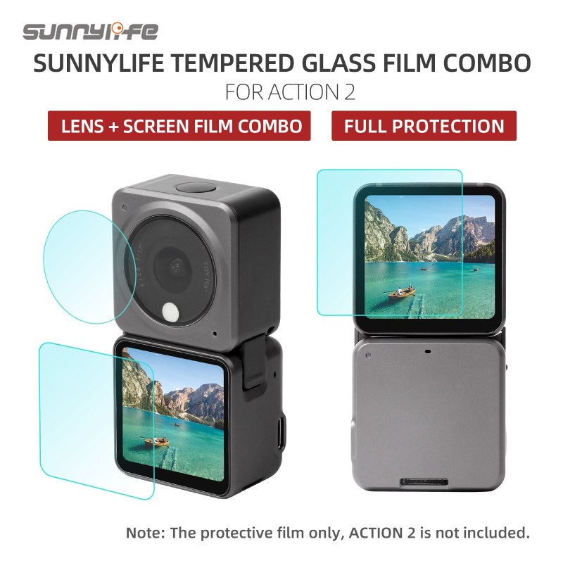 Sunnylife Tempered Glass Protective Film Combo Lens Film Front Back Screen Protector for ACTION 2
