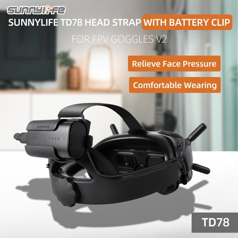 Sunnylife TD78 Adjustable Head Strap with Battery Clip Relieve Face Pressure Replacement Strap Accessories for FPV Goggles V2