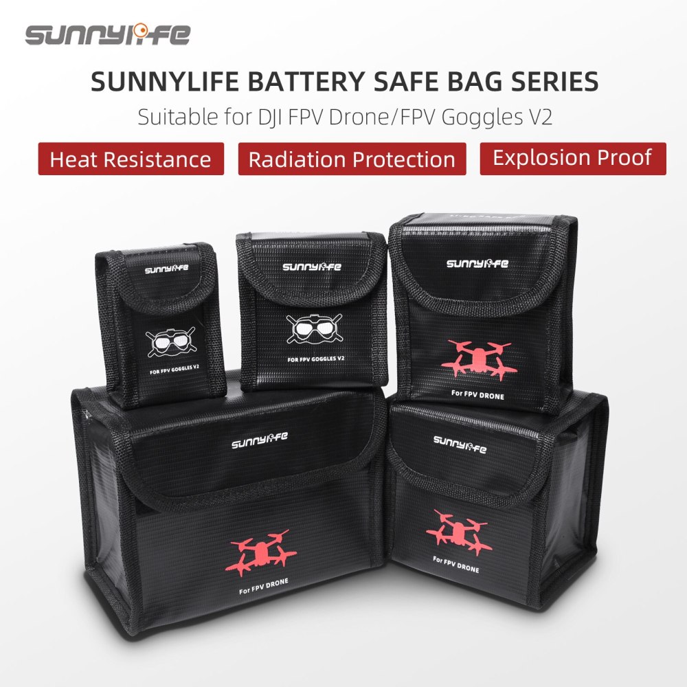 Sunnylife Li-Po Safe Bag Heat-resistant Battery Safe Storage Bag for DJI FPV Drone/FPV Goggles V2