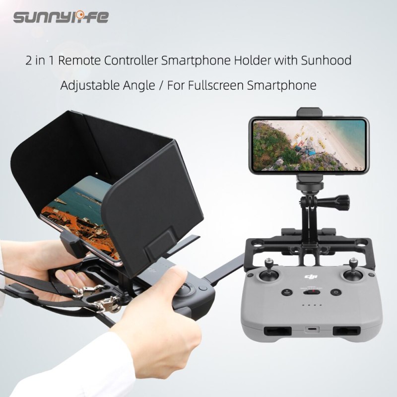 Sunnylife Remote Controller Mobile Phone Holder with Sun Hood Full Screen Smartphone Holder for Mavic Air 2/ Mini/ Pro/ 2/ Air/