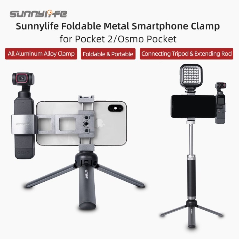 Sunnylife Aluminum Alloy Metal Smartphone Clamp Foldable Camera Mount Holder for POCKET 2/OSMO POCKET