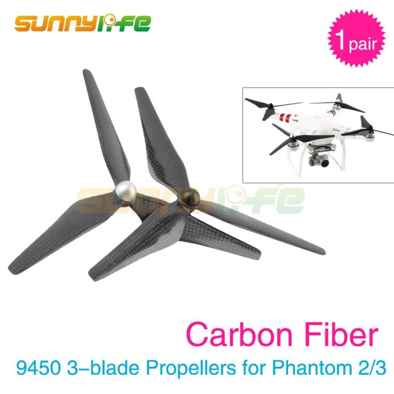 1 Pair Phantom 3 Carbon Fiber Propellers Self-tighten 3-blade Props for DJI Phantom 2 and Phantom 3 9450 Blades