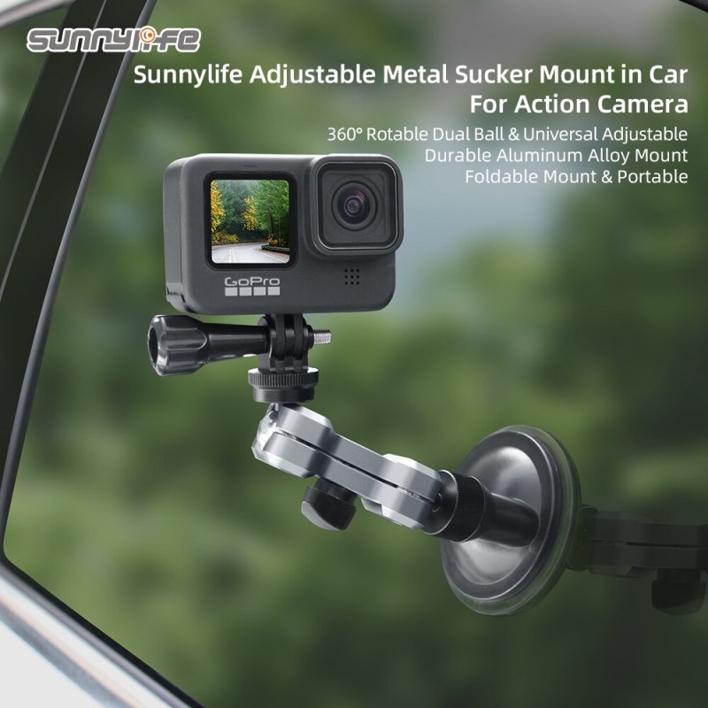 Sunnylife Metal Car Sucker Mount Angles Adjustable Suction Cup Bracket Phone Holder for Pocket2/ GoPro9/Insta360 One R/Fimi Palm