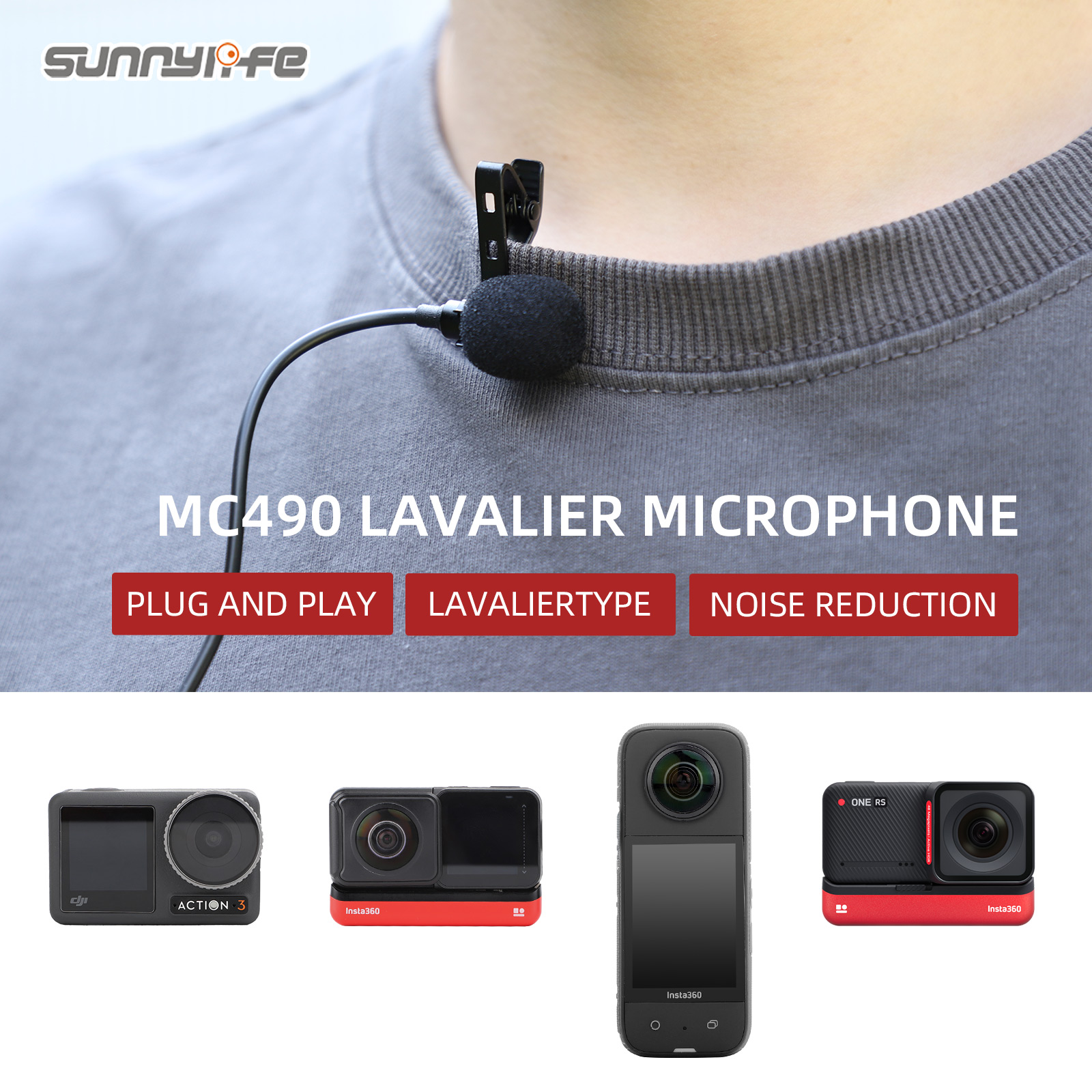 Lavalier Microphone Compatible with DJI Osmo Pocket 3/Action 4/3/2 Camera  Accessories Clip-On Handheld Omnidirectional Lavalier Microphone