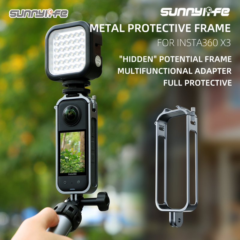 Sunnylife Aluminum Protective Case Frame Cold Shoe Mount Brackets Housing Shell Cover for Insta360 X3