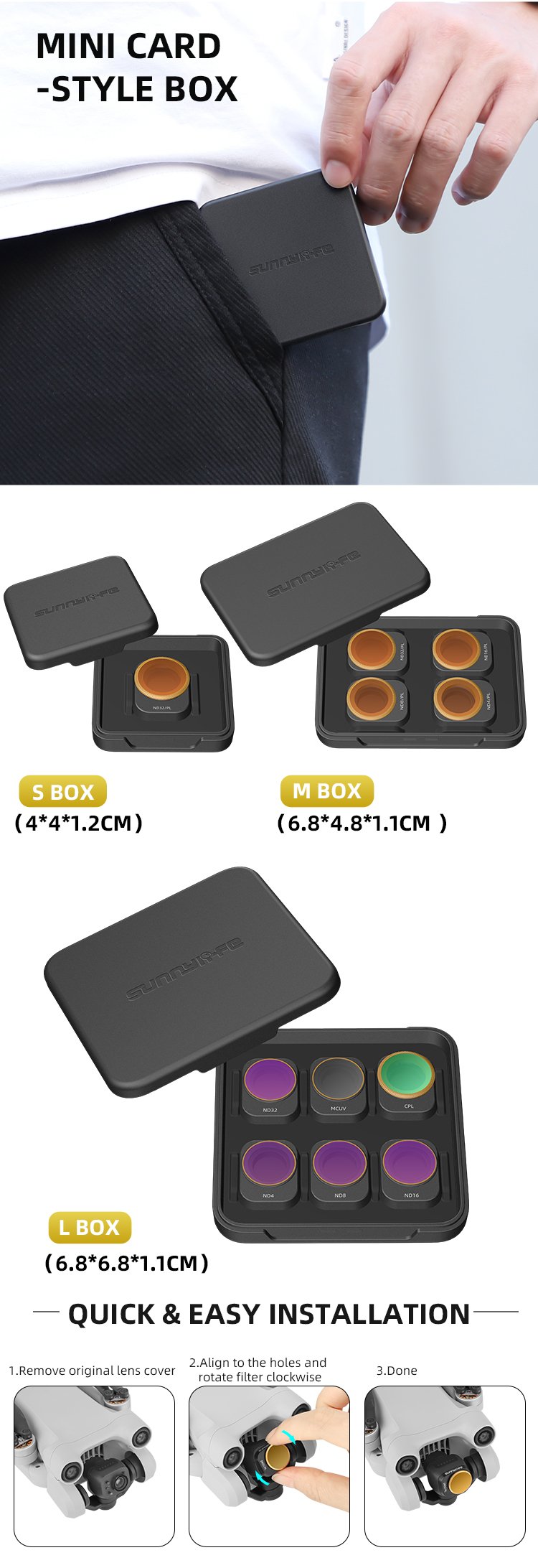SUNNYLIFE MM-FI9254 3Pcs/Set for DJI Mini SE/Mini 2/Mavic Mini CPL+ND8+ND16  Optical Glass Filters Drone Camera Lens Filters Wholesale