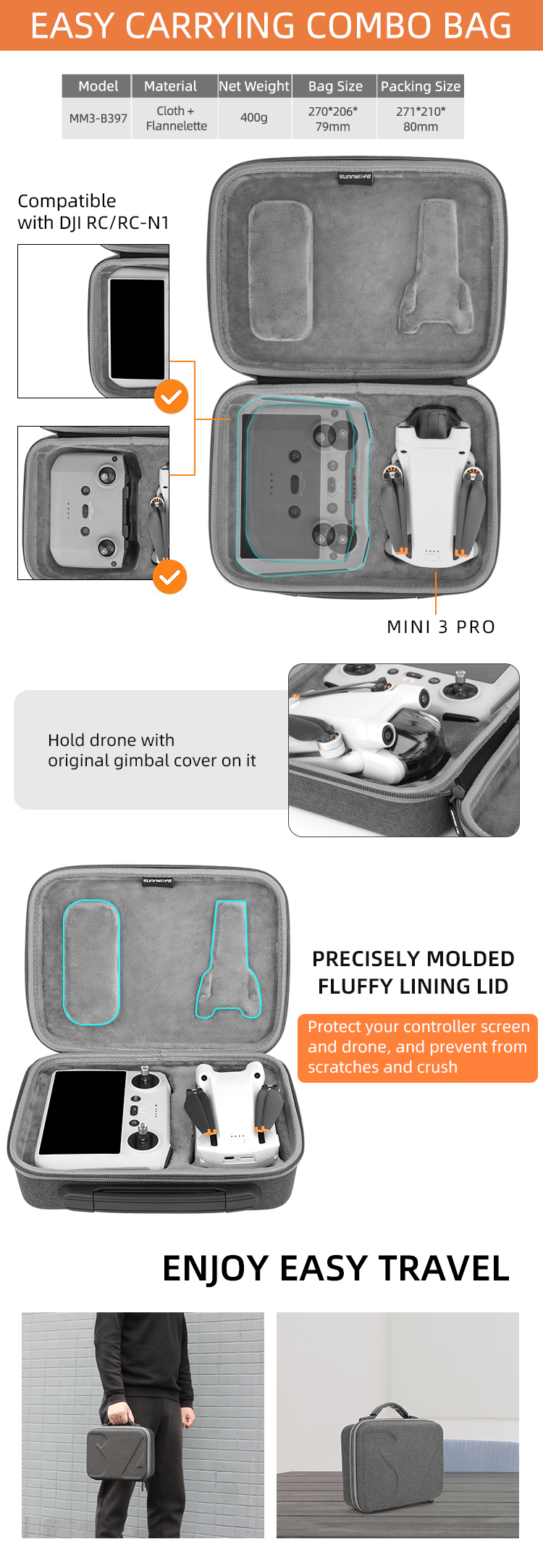 Sacoche de transport bandoulière pour DJI Mini 4 Pro / Mini 3 Pro / Mini 3  avec accessoires Sunnylife