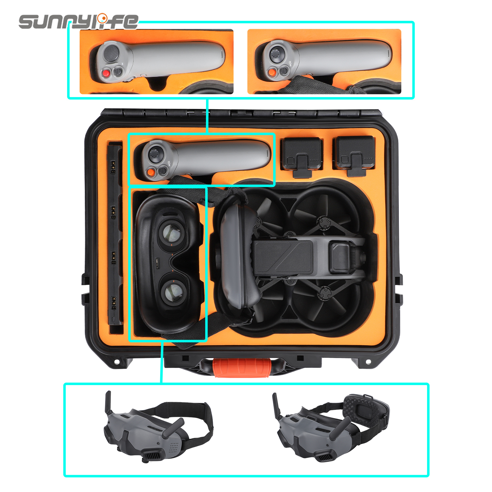 Sunnylife Upgraded Safety Carrying Case Waterproof Shock-proof Hard Case Goggles Integra Professional Bag Accessories for DJI Avata Explorer/ Pro-View Combo