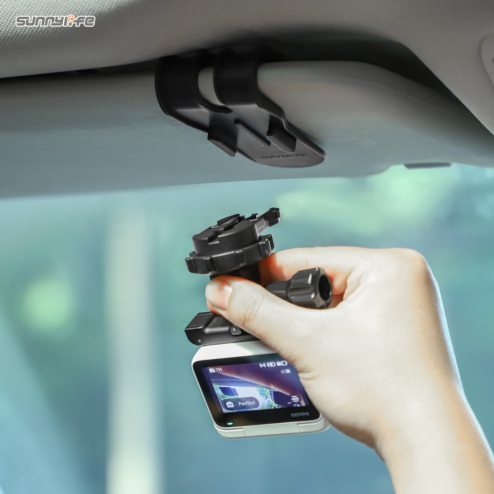 Sunnylife Car Sun Visor Mount Action Camera Holder Cell Phone Vlog Mount 360°Rotating for Insta360 GO 3 /360 X3/ GoPro 11/ Action 3