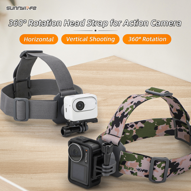 Sunnylife 360 Degree Rotation Head Mount Strap Wearing Head Belt POV Action Camera Mount for Insta360 GO 3 /GoPro 12/ Action 4