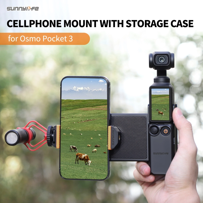 Sunnylife Phone Holder Mount Expansion Adapter Protective Cover Brackets Extension Handle with Storage Case for Osmo Pocket 3