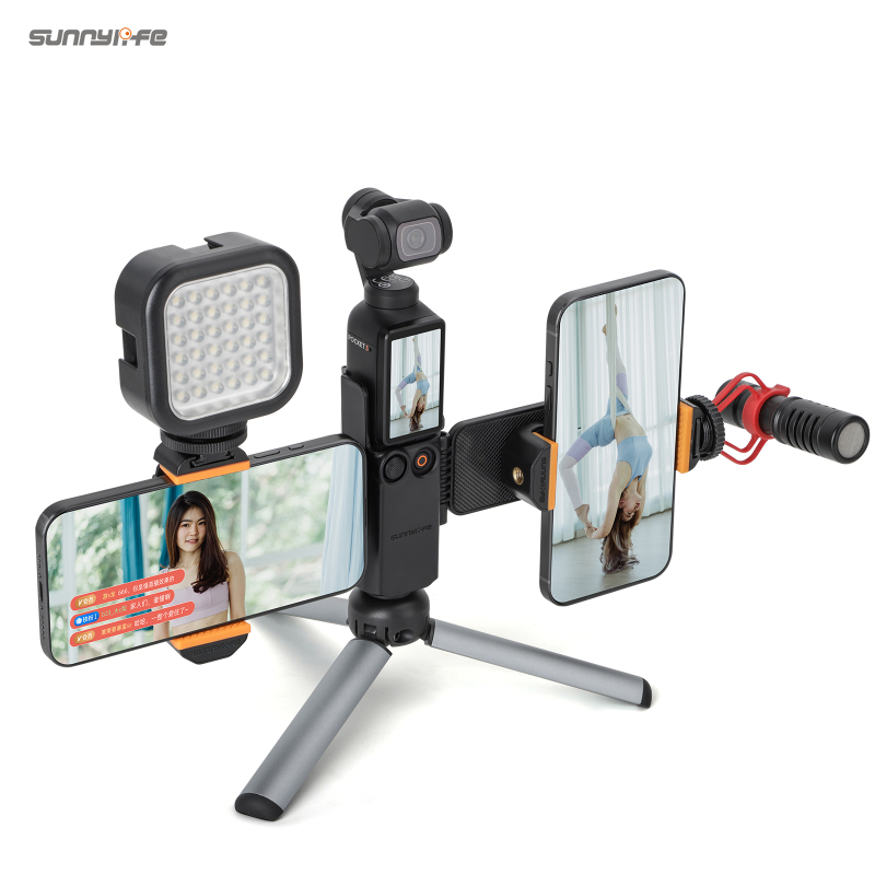 Sunnylife Dual Phones Holder Mount Live Streaming Video Stand Recording Photography Expansion Adapter Brackets for Osmo Pocket 3
