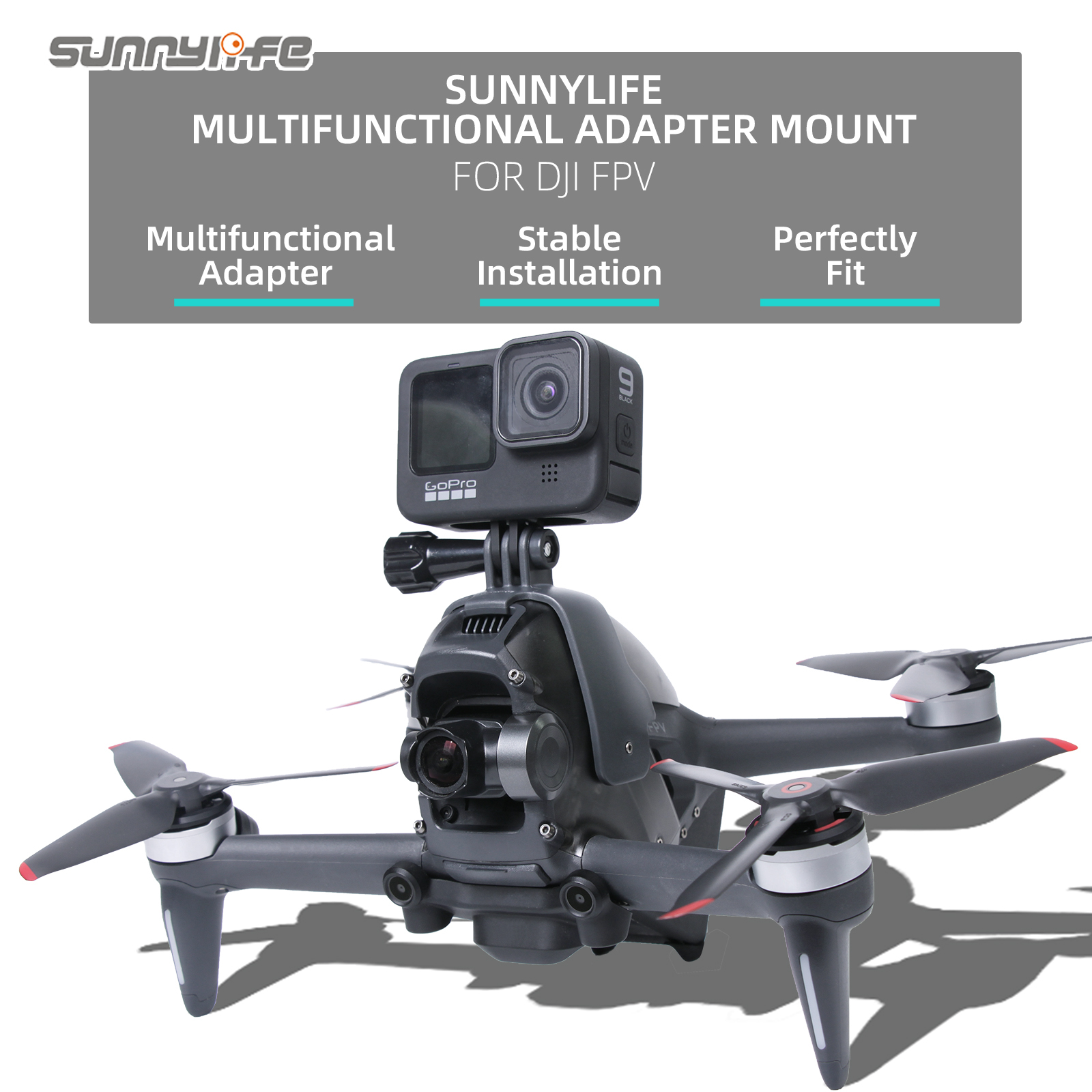 Sunnylife Sports Camera Holder Drone Night Light Bracket Navigation Spot Lamp for DJI FPV for ACTION 2/GoPro 12/Insta360 GO3 Camera