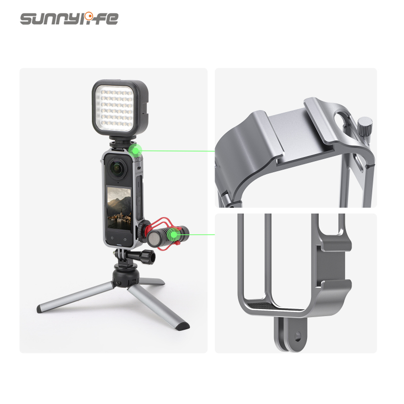 Sunnylife Aluminum Alloy Protective Frame Cage Metal Frame Cold Shoe Mount Brackets Housing Case Cage Shell Cover for Insta360 X4